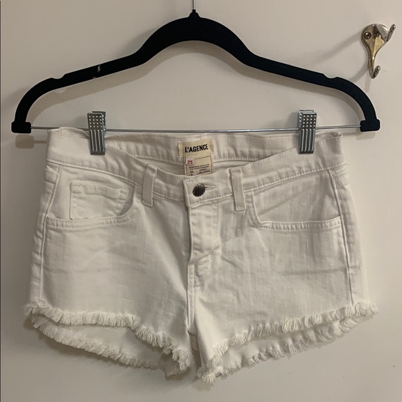 L'AGENCE White Jean Shorts with Frayed Hem- 97% cotton - Picture 1 of 5